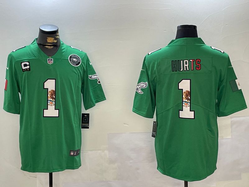 Men Philadelphia Eagles #1 Hurts Green Mexico 2024 Nike Vapor Limited NFL Jersey style 3